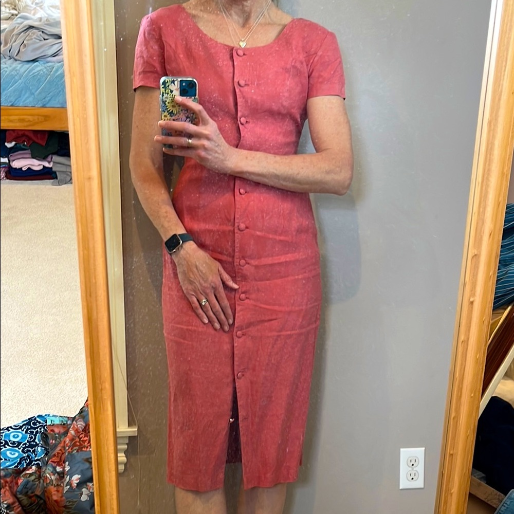 Vintage linen shell pink mid dress - Picture 2 of 9